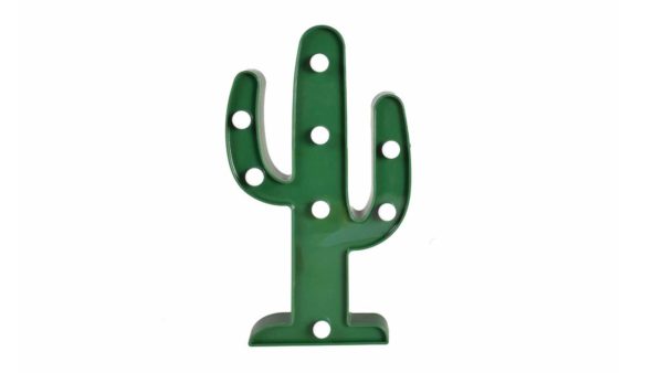 Lampara en forma de cactus verd i bombetes a l'interior